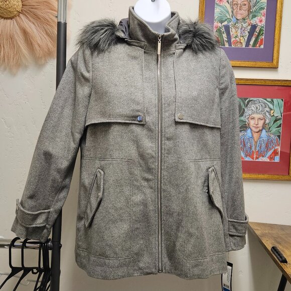 Fleet Street Jackets & Blazers - Women's Hooded Coat with Zip Off Faux Fur